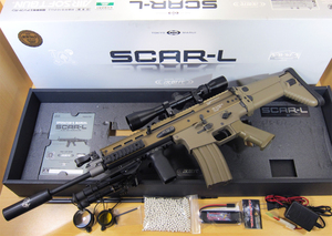 東京マルイ 次世代電動ガン SCAR-L スナイパー仕様 ライフルスコープ バイポッド サイレンサー 新品バッテリー 充電器 等 おまけ多数