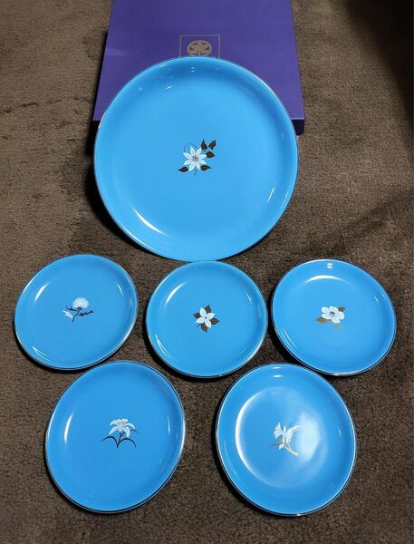 ◆ たち吉 創作陶器◆【未使用保管品】大皿&小皿5枚セット 箱付き