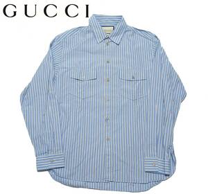 定価9.7万 新品 GUCCI グッチ シャツ ストライプ GG刺繍 メンズ ドレスシャツ メンズ テイラーシャツ 50サイズ アウタートップス パーカー
