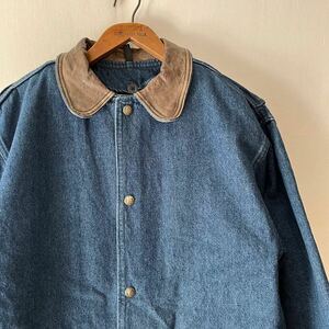 80s WOOLRICH デニム × レザー ハンティングジャケット S USA製 ビンテージ 80年代 ウールリッチ シューティングジャケット アメリカ製