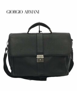 TK [ высококлассный натуральная кожа морщина чувство *] Италия производства GIORGIO ARMANI кожа сумка на плечо портфель 2Way чёрный черный joru geo Armani 