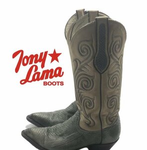 TK [ замечательный изумруд зеленый × оттенок бежевого ] TONY LAMA ковбойские сапоги питон 5 1/2 M Tony Lama 