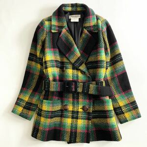 65j29 フランス製 YVES SAINT LAURENT rive gauche イヴサンローラン リヴゴーシュ チェック柄 ダブルジャケット 34 XSサイズ程 レディース