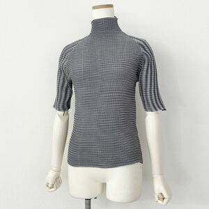 ○ 65j29 ISSEY MIYAKE PLEATS T. イッセイミヤケ プリーツ ハイネック 半袖Tシャツ カットソー 3 M〜L程 レディース 女性用 ストレッチ