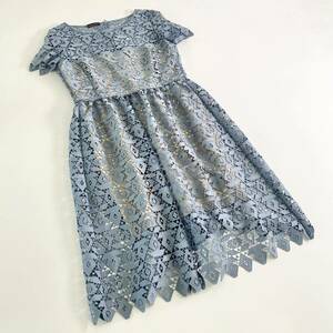 15j15《未使用》EMPORIO ARMANI エンポリオアルマーニ ノースリーブレースワンピース サイズ165 ブルー レディース 刺繍 ドレス インポート