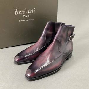 1j31《美品》超希少モデル Berluti ベルルッティ パティーヌレザー ジョッパーブーツ ストラップブーツ 6 シューツリー付き パープル