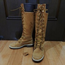 Timberland ロングブーツ 編み上げ スエード 5.5 ティンバーランド 22.5cm レディースブーツ キャメル 23345 5760_画像1