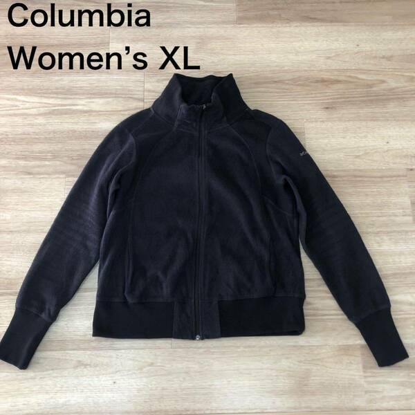 【送料無料】Columbiaリブ切り返しジップアップフリースジャケット黒　レディースXLサイズ（メンズMサイズ相当）コロンビアアウトドア登山