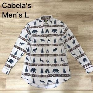 【送料無料】Cabela’s 長袖シャツ　総柄　メンズLサイズ　カベラス