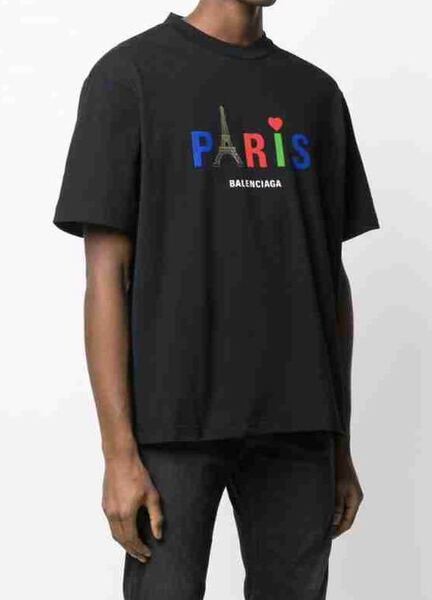 正規 新品 定価 ¥64,900 20SS BALENCIAGA バレンシアガ DEMNA GVASALIA PARIS パリ プリント Tシャツ 黒 XXS 594579 TGV43