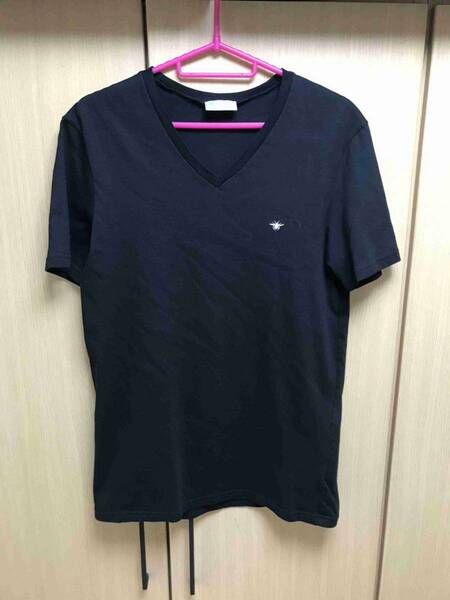 正規 18SS Dior Homme ディオール オム KRIS VAN ASSCHE クリスヴァンアッシュ BEE 蜂 刺繍 Ｖネック Tシャツ 黒 XS 733J604B0446