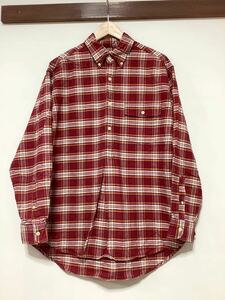 て1231 J.CREW J.クルー チェック 長袖シャツ M レッド/オレンジ プルオーバー ボタンダウンシャツ