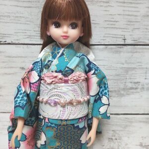 180 ハンドメイド リカちゃん服 着物 ブルー