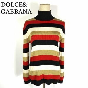 LA8249 ドルチェ&ガッバーナ タートルネックニット マルチカラーD&G DOLCE&GABBANA リブニット 長袖 ボーダー 赤レッド 黒ブラック 28/42