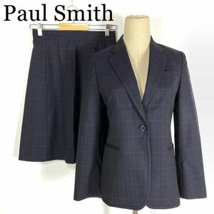 LA8374 ポールスミス セットアップ スーツ 濃紺ダークネイビー Paul Smith 上下セット チェック柄 裏地デザイン 花柄ロングスカート 38