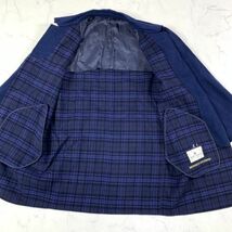 LA8622 ピエールバルマン ステンカラーコート 青紺ブルーネイビー Pierre Balmain 装飾ボタン ネーム刺入り ウール100％ チェック柄 S_画像6