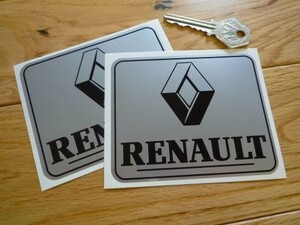 ◆送料無料◆ 海外 Renault Text & Logo Black & Silver ルノー 100mm 2枚セット ステッカー