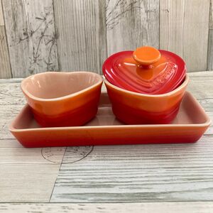 【匿名発送】 ル・クルーゼ　プチ・ラムカンダムールセット　オレンジ　難あり LE CREUSET