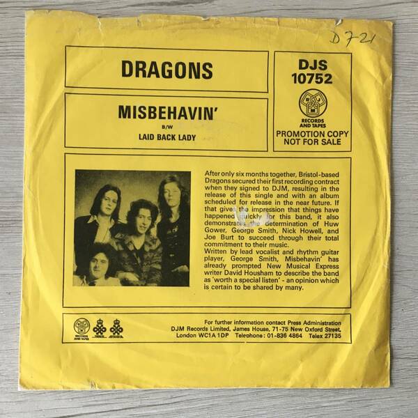 DRAGONS MISBEHAVIN' PROMO　UK盤