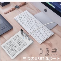 テンキー 有線 USBハブ付き テンキーボード 3つUSB2.0ポート 18キー USBケーブル一体型数字キーパッド PC ラップトップ Mac用_画像2