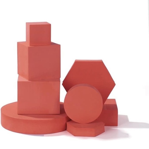 撮影道具 立方体 円柱形 8点セット バブル製 軽量 ジュエリー アクセサリー 小物 化粧品などの撮影に適用 ピンク (Red)