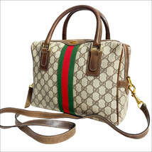 J6324 美品 グッチ オールドグッチ シェリーライン 2WAY ショルダーボストンバッグ グレー×ブラウン 灰×茶 GUCCI_画像1