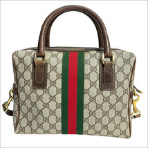 J6324 美品 グッチ オールドグッチ シェリーライン 2WAY ショルダーボストンバッグ グレー×ブラウン 灰×茶 GUCCI_画像2