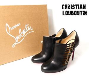 未使用 Christian Louboutin クリスチャンルブタン サイズ35 SAFETY100 ピンヒール ブーティ パンプス レザー サイドストラップ 黒