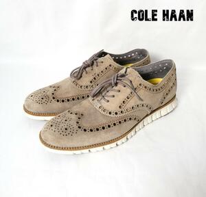 良品 綺麗 COLE HAAN コールハーン ZEROGRAND ゼログランド 8.5 ローカット スニーカー スエード ウイングチップ メダリオン ベージュ