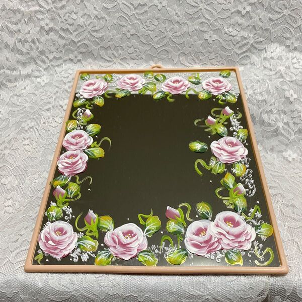 LOVE ROSE薔薇 ミラー ピンク 立て掛け鏡 B スタンドミラー 壁掛け