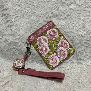 LOVE ROSE薔薇　リール付きパスケース　ピンクC 定期入れ　カードケース