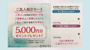 【匿名即日OK】品川スキンクリニック 品川美容外科 紹介チケット/ ご利用券 5,000円分 初めてご利用の方 #美容好き #美容医療お得に始める