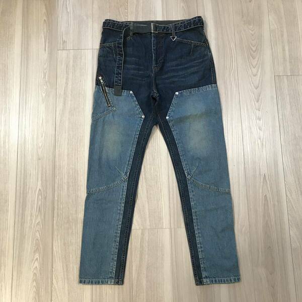 sacai zip denim 21SS 2513サカイ ダブルニー 裾ジップ スリム ベルテッド デニム パンツ インディゴ ベルト モトクロス リメイク ジーンズ