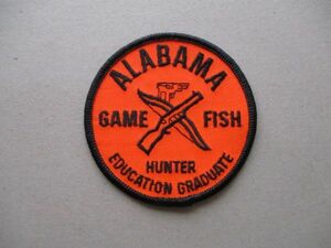 80s ALABAMA HUNTER EDUCATION GRADUATEワッペン/GAME FISHアラバマ狩猟ハンティングOUTDOORビンテージ銃PATCHアウトドア アップリケ V195