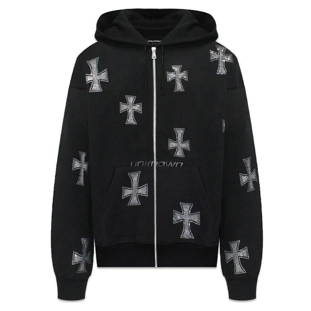 White Rhinestone Cross Zip Up Lサイズ｜PayPayフリマ