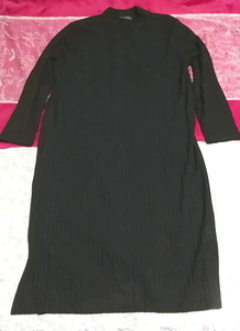 黒ワンピースロングセーター/ニット/トップス Black onepiece long sweater/knit/tops, ニット、セーター, 長袖, XLサイズ以上