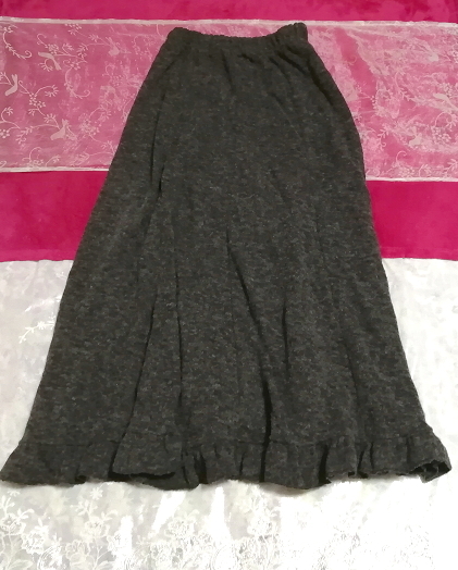 Couturiole brushed gray long flared skirt with ruffles at the hem, long skirt, flared skirt, gathered skirt, m size