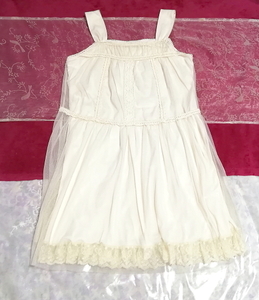 フローラルホワイト白レースノースリーブネグリジェチュニックワンピース Floral white ivory white lace negligee tunic dress