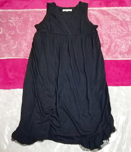 黒フリルネグリジェチュニックノースリーブワンピース Black frill sleeveless negligee tunic dress