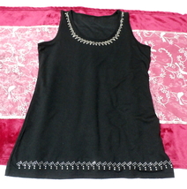 黒色宝石風宝飾付/キャミソール/ノースリーブ/チュニック Black jewelry style/camisole/sleeveless/tunic_画像1