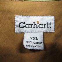 ビックサイズ 2XL carhartt 長袖 ワーク シャツ BD ボタンダウン 企業 ロゴ コヨーテ ブラウン カーハート 古着 ビンテージ 3O1908_画像3