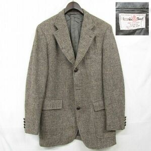 USA製 Harristweed ウール テーラード ジャケット 3ボタン ベージュ ブラウン ハリスツイード 古着 ビンテージ 3O3106