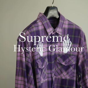 Supreme × Hysteric Glamour 刺繍 ネルシャツ シュプリーム ヒステリックグラマー m 紫 パープル Flannel Shirt