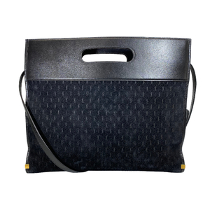 SAINT LAURENT PARIS sun rolan Paris 2way bag shoulder bag handbag Logo total pattern suede leather black pouch attaching 