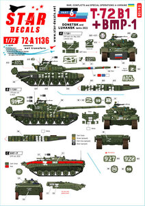 スターデカール 72-A1136 1/72 ウクライナの戦争＃6 ドネツク共和国/ルガンスク共和国 T-72B1主力戦車 BMP-1歩兵戦闘車(2022年)