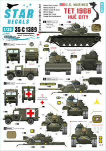  Star decal 35-C1389 1/35teto../fe city street war (1968 year ) Vietnam war USMC M48 tank /M67/M37/M43...