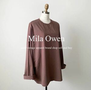 Mila Owenミラオーウェン　ドルマンビックロングスリーブTシャツブラウン