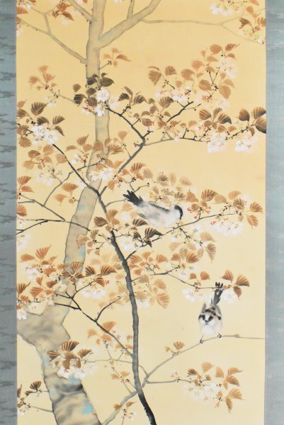 B-1754【真作】中村左洲 肉筆絹本淡彩 双鯛図 掛軸／日本画家 三重