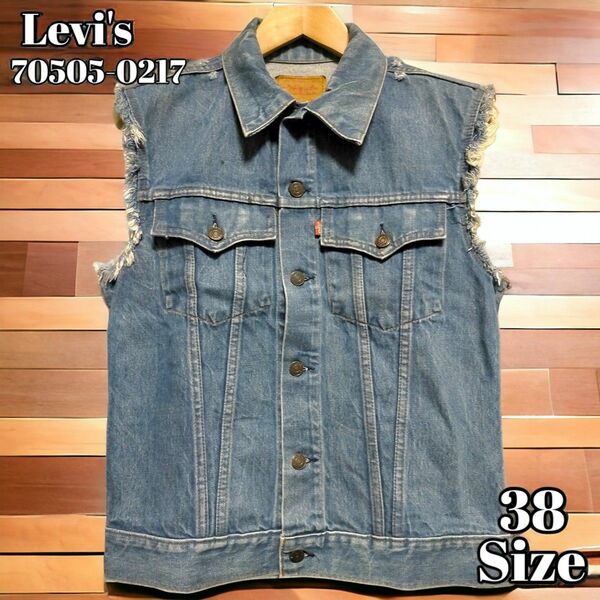 Levi's デニムベスト 4rd 刻印350 70505-0217 38Size カットオフデニム 極東工場 マカオ製