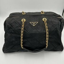 1円美品　PRADA プラダ チェーン ナイロン ボストン バッグ 三角ロゴ 50 サイズ ラージサイズ おすすめ品 旅行バッグ 旅行鞄 _画像1